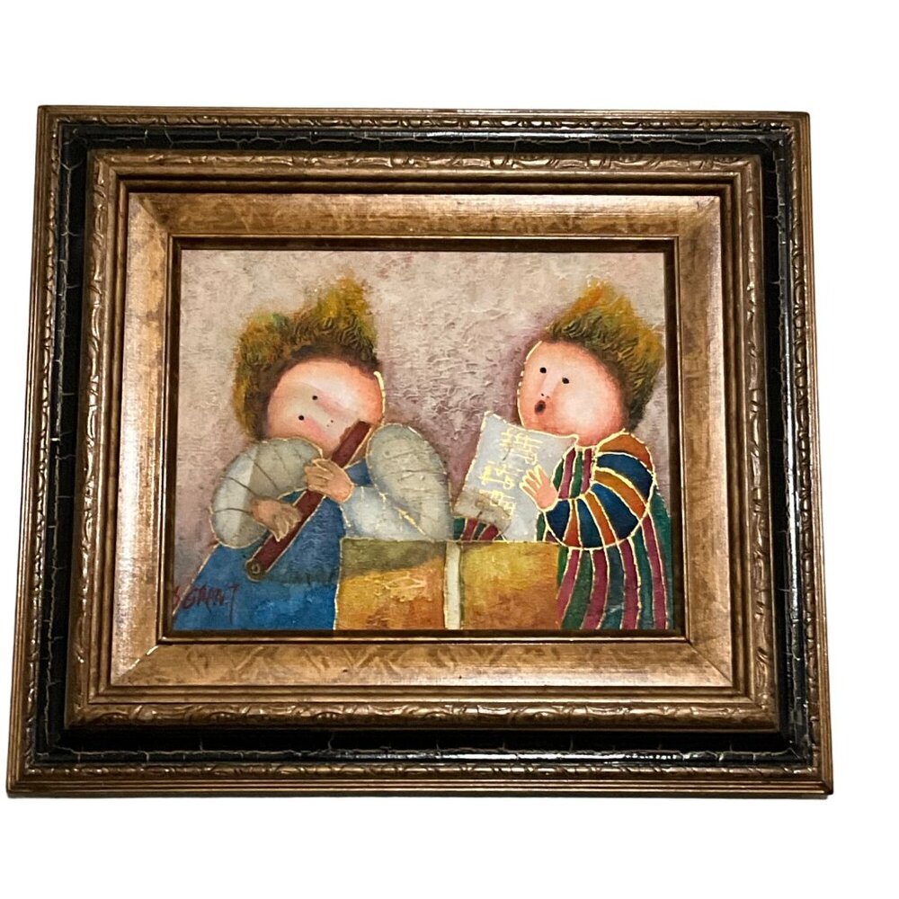 Children Reading & Playing Painting signed by Grant in Joyce Roybal style 8x10 a